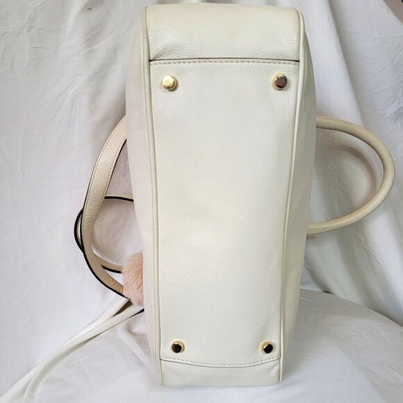 Kate Spade NY Cream Ivory Leather Shoulder Handbag, + Scarf/ Pompom, Non Smoking - Picture 9 of 14